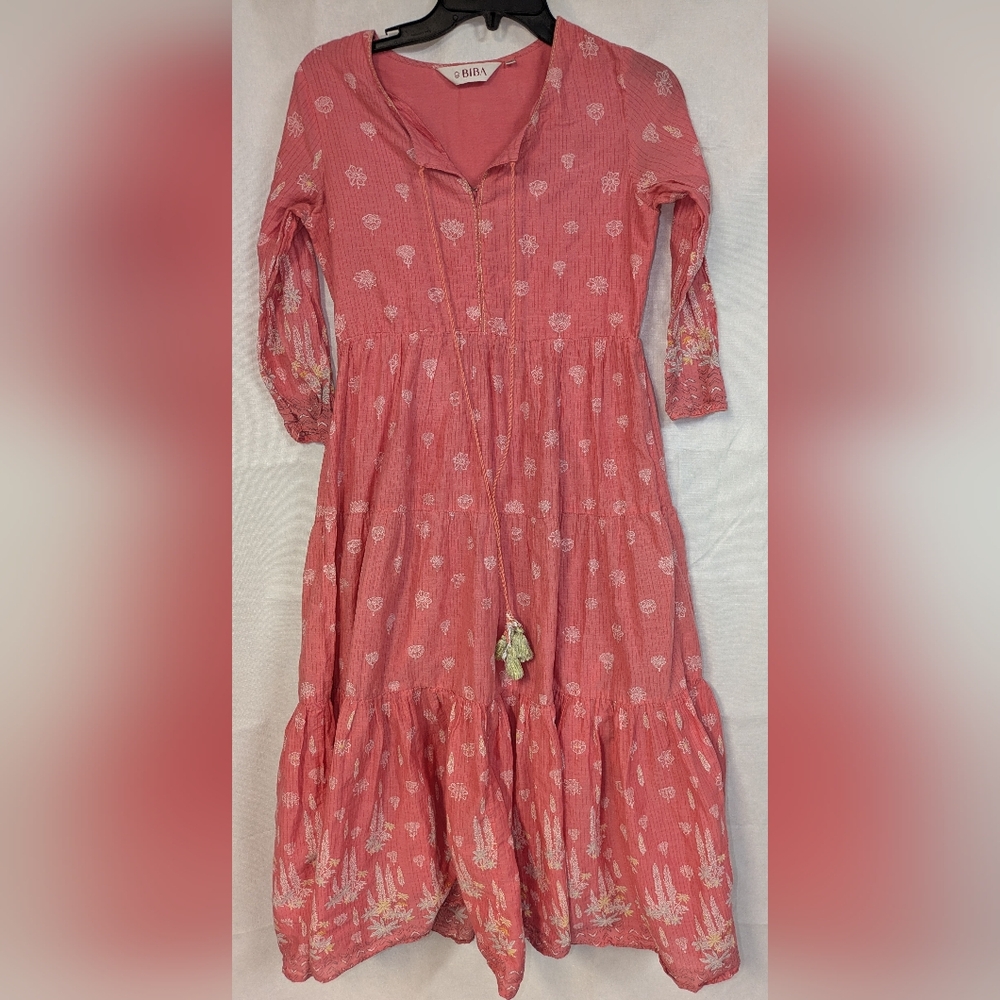 Biba Pink Floral Print Dress with Tassels